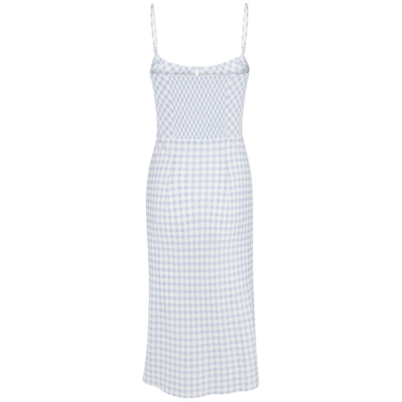 Шёлковый голубой сарафан в клетку The Elsa in Blue Gingham