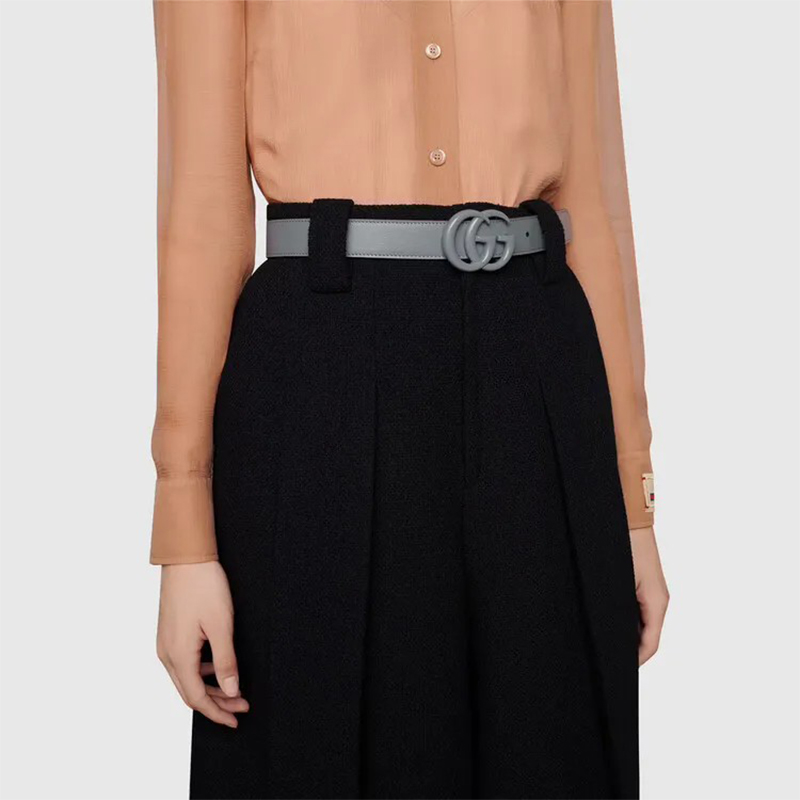 Серый кожаный ремень GG 30 мм