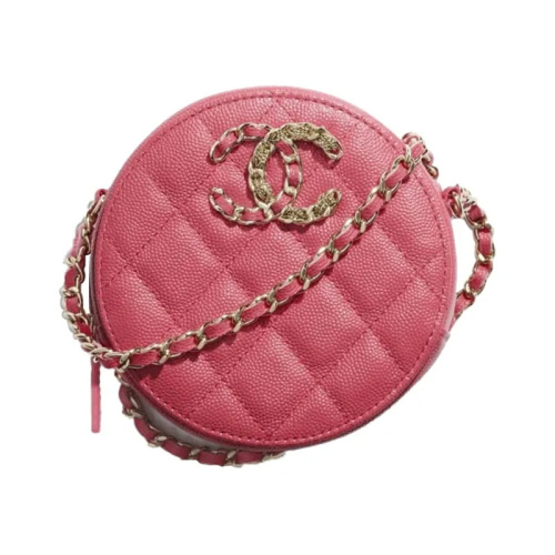 Круглая сумка розового цвета с цепочкой Caviar 19