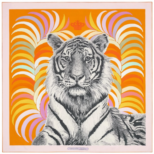 Двусторонний шёлковый платок Tigre Royal 90 оранжевый