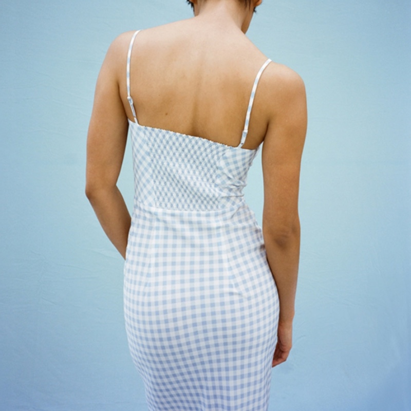 Шёлковый голубой сарафан в клетку The Elsa in Blue Gingham