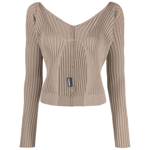 Бежевый кардиган с застёжкой-логотипом La Maille Pralu