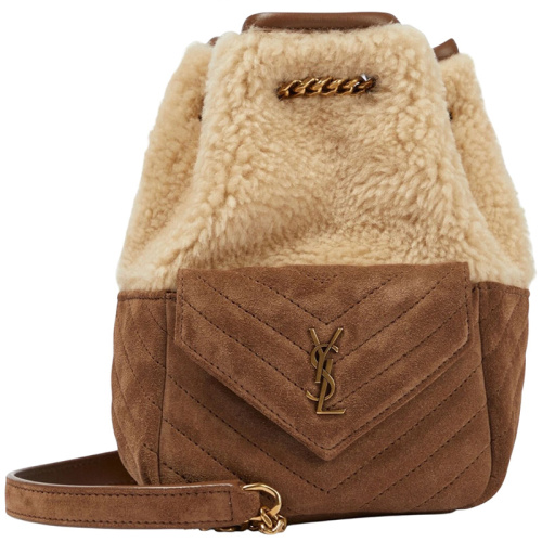 Коричневая сумка-ведро из замши и овчины Mini Joe