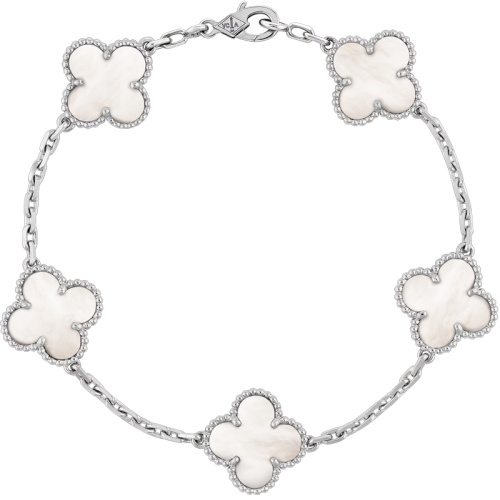 Браслет Van Cleef & Arpels Vintage Alhambra, 5 motifs 18K white gold, Mother-of-pearl