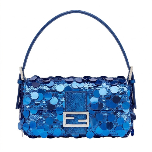Синяя сумка-багет с пайетками
