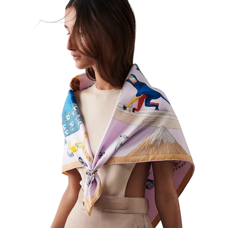 Шёлковый платок Hermes Story 90 светло-розовый