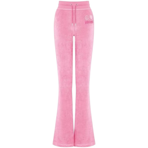 Розовые велюровые брюки с логотипом