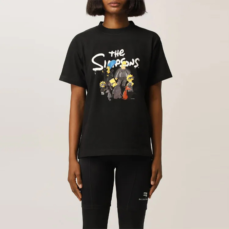 Чёрная хлопковая футболка Balenciaga x The Simpsons