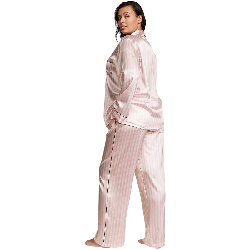 Розовая сатиновая пижама в полоску