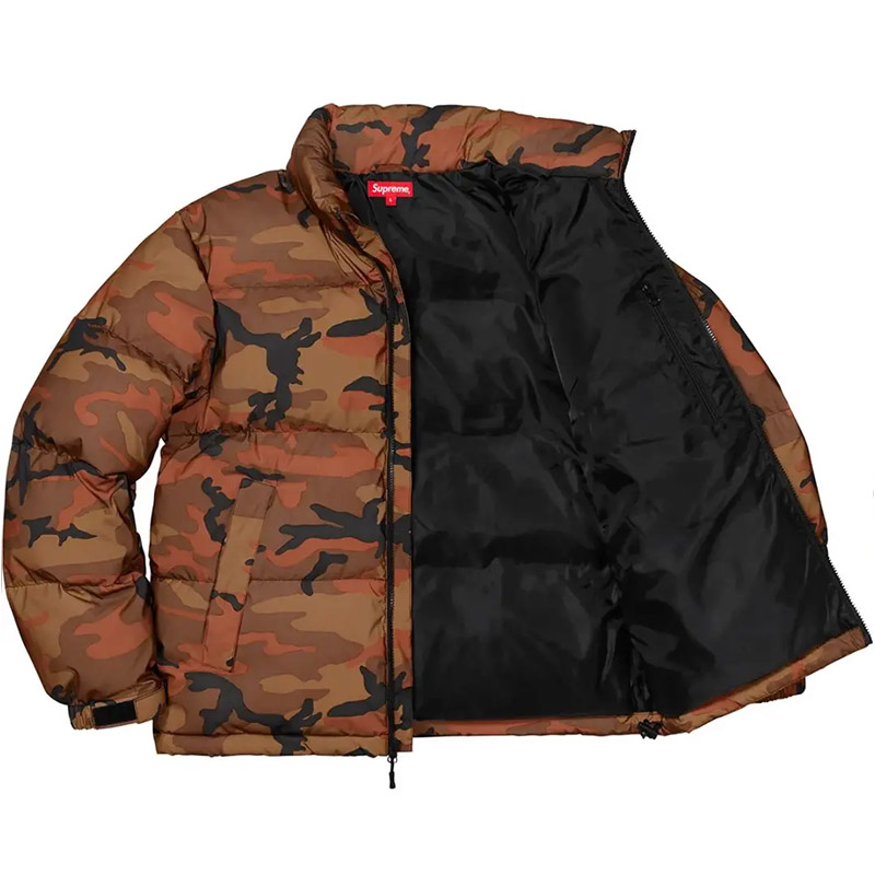 Светоотражающая камуфляжная куртка-пуховик со съёмным капюшоном оранжевая Reflective Camo Down Jacket FW18