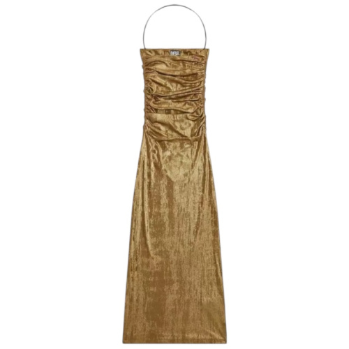 Длинное золотое платье-металлик