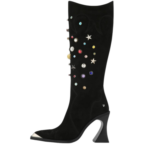 Чёрные замшевые сапоги-казаки Fame Cow Studded Suede Black