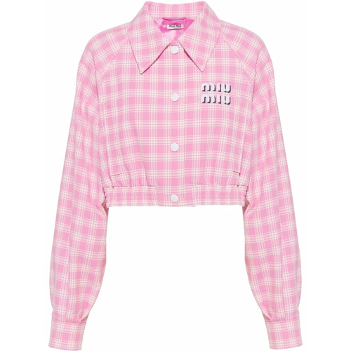 Розовая куртка-рубашка в клетку 