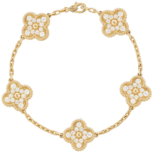 Браслет Van Cleef & Arpels Vintage Alhambra, 5 motifs Желтое золото 18 карат, бриллиант