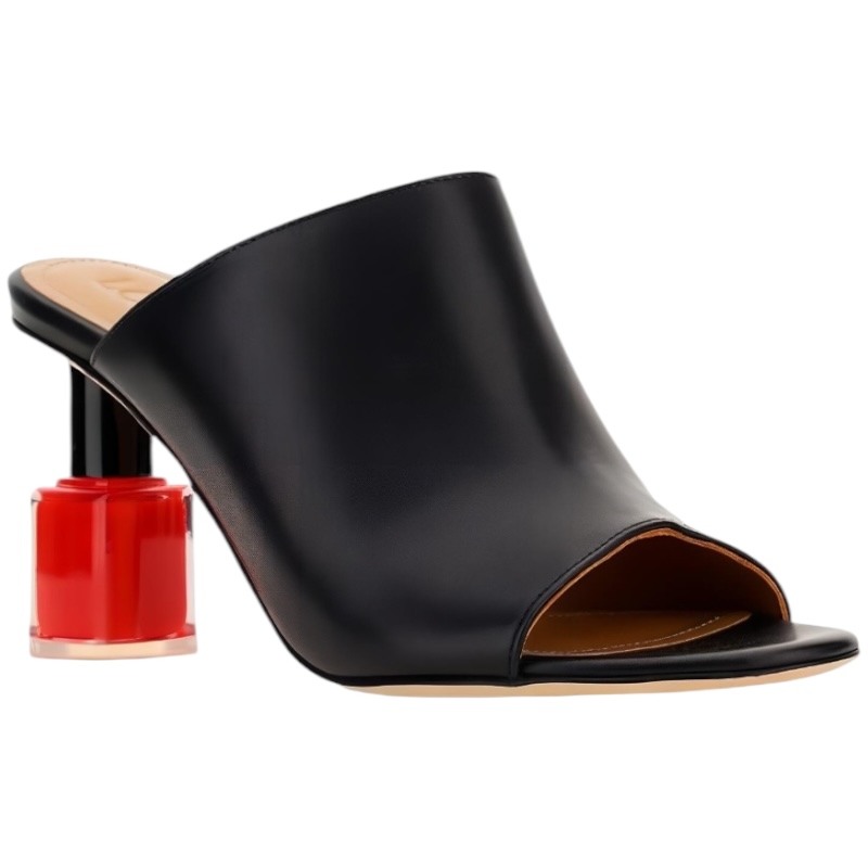 Мюли на каблуках в виде красного лака для ногтей