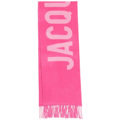 Розовый шарф с бахромой и логотипом