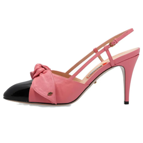 Розовые кожаные слингбеки с бантом Agata 