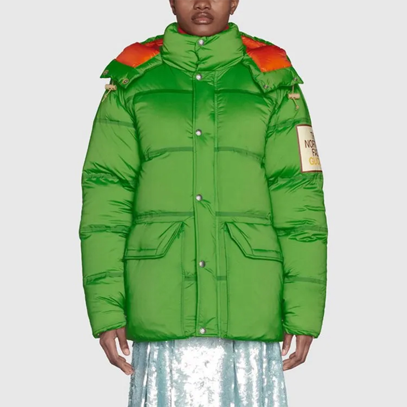 GUCCI x THE NORTH FACE Женский пуховик с капюшоном зелёный