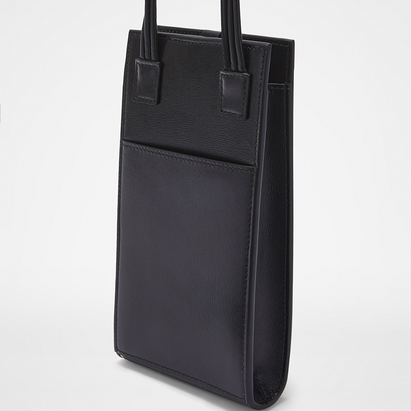 Кожаный чехол для телефона с ремешком ручной работы чёрный