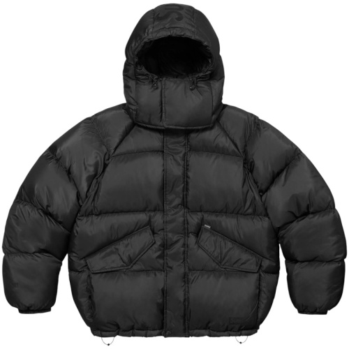 Чёрный мужской пуховик с логотипом на капюшоне FW24