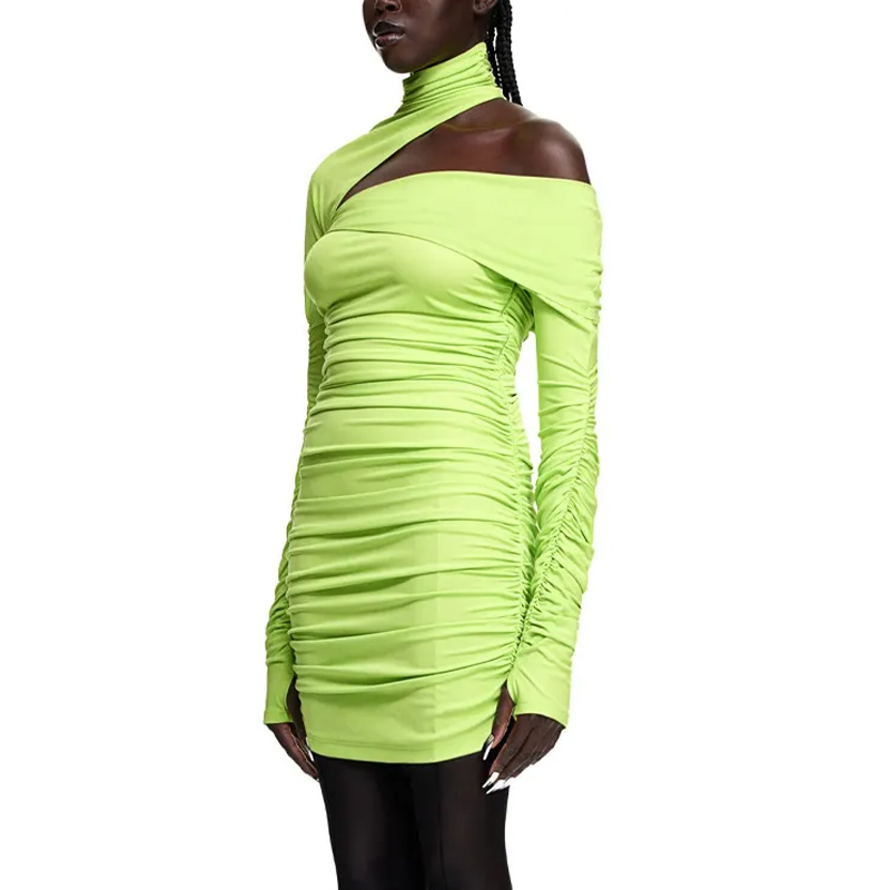 H&M x Mugler Ассиметричное платье кислотно-зелёного цвета