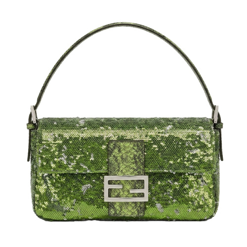 Зеленая сумка-багет с пайетками