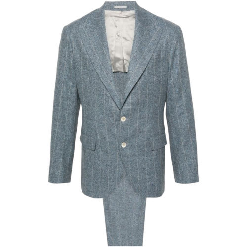Серо-голубой костюм в полоску из смеси шелка, шерсти и кашемира
