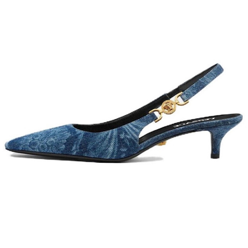 Туфли-слингбэки из денима с принтом Barocco 40 мм