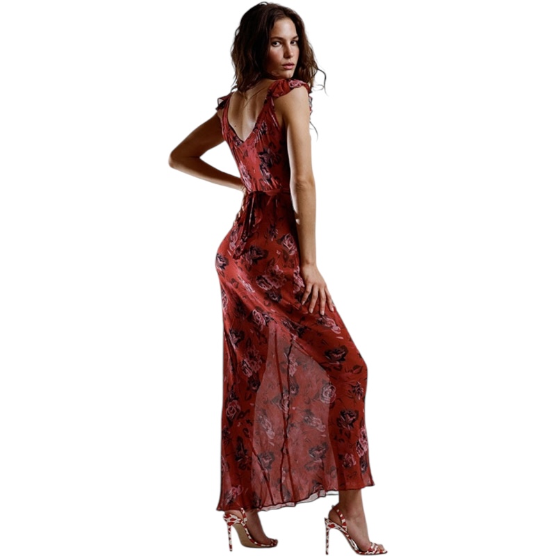 Шёлковое красное платье в цветочек The Lila in Rosa