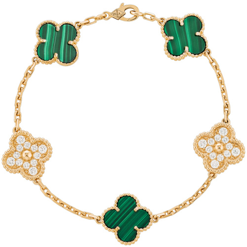 Браслет Van Cleef & Arpels Vintage Alhambra, 5 motifs Бриллиант и малахит
