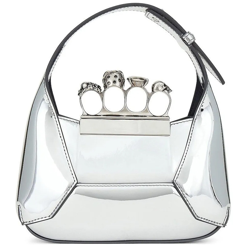 Серебристая кожаная сумка на плечо с декором Skull Four-Ring