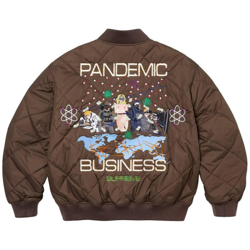 Коричневая стёганая куртка-бомбер AOI с вышивкой 'Pandemic Business' FW24