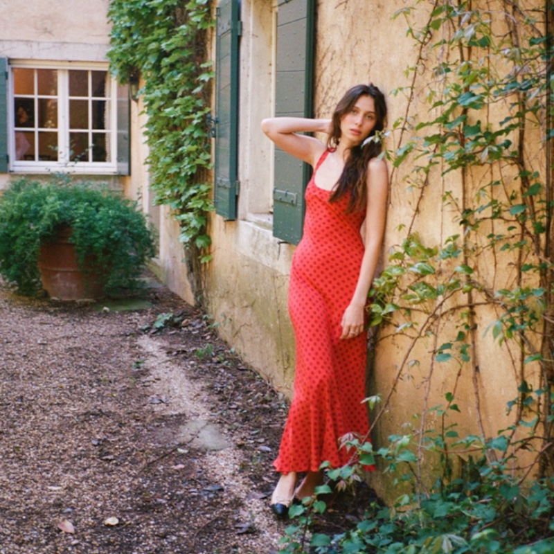 Шёлковый красный сарафан в горошек The Allegra in Aura