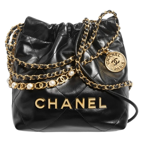 Чёрная сумка-ведро мини с жемчужинами 22 