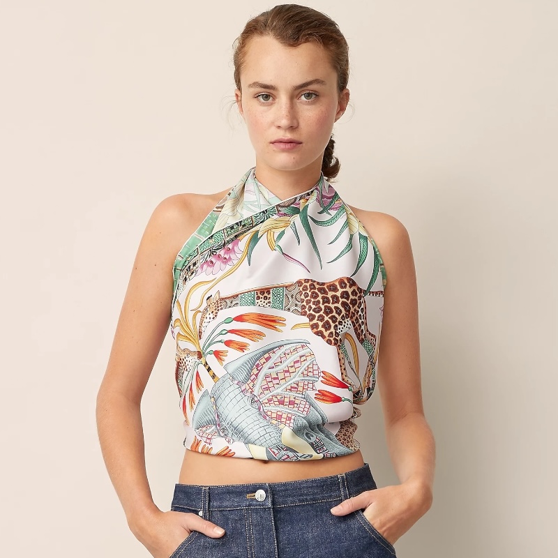 Шёлковый платок La Marche du Zambeze розовый/зелёный 90