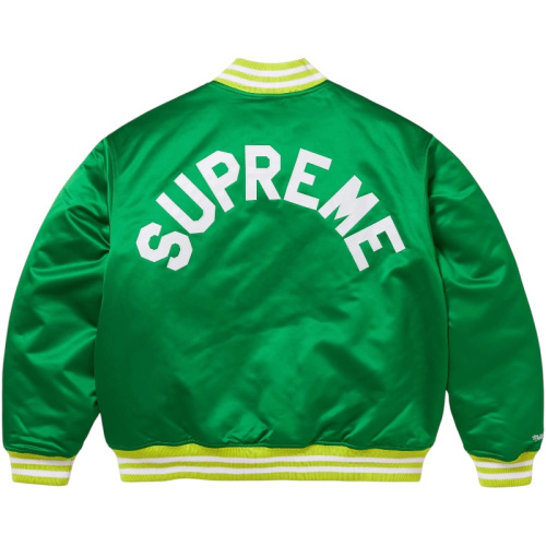 Зеленый атласный университетский бомбер Supreme/Mitchell & Ness FW24