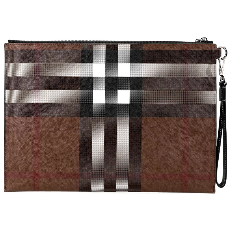 Хлопковый коричневый клатч в клетку на молнии 