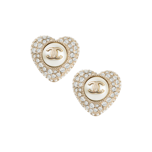 CHANEL Серьги-гвоздики виде сердец с логотипом и стразами 