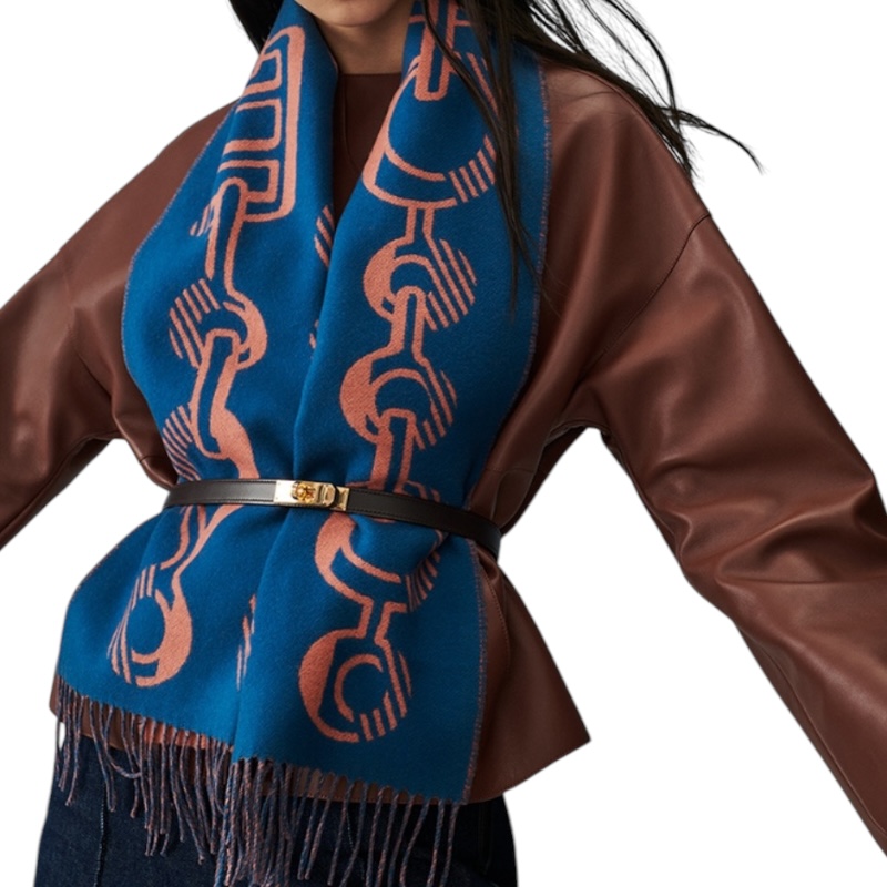 Кашемировый шарф Casaque Do Re Boucles Muffler синий/бархатисто-розовый