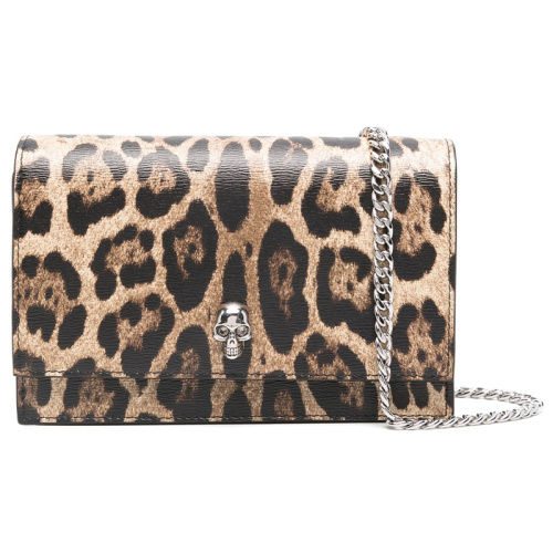 Леопардовая сумка через плечо на цепочке с черепом