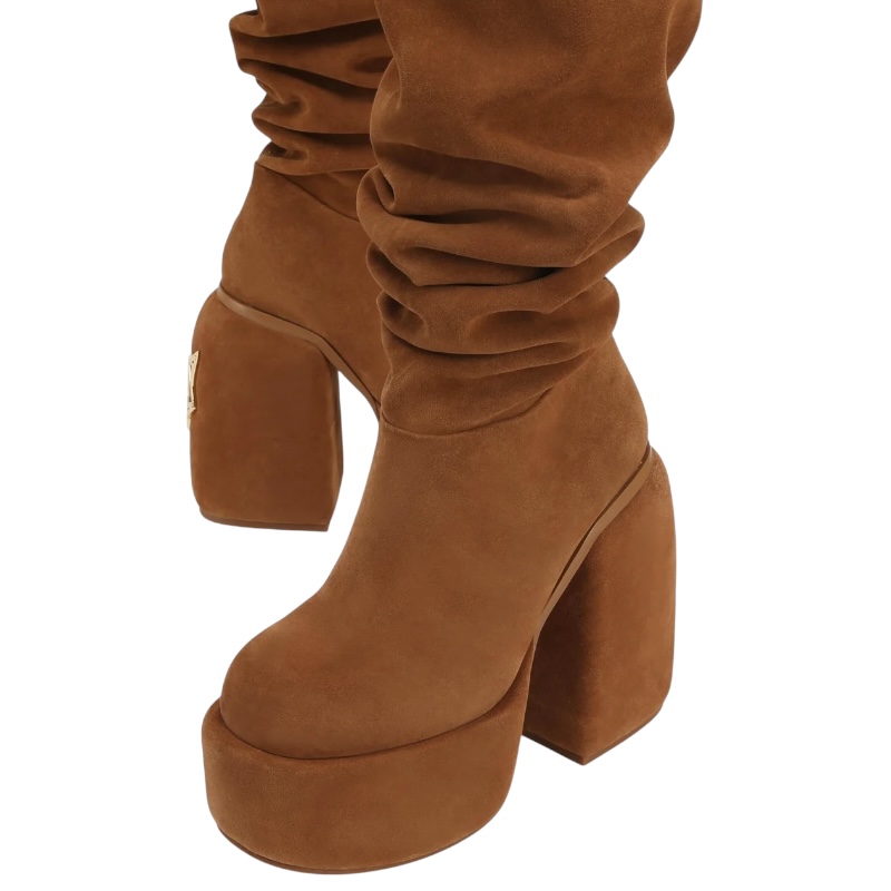 Коричневые замшевые сапоги на каблуке Space Cow Suede Tan