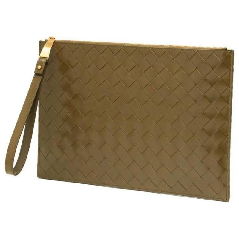 Клатч из телячьей кожи Intrecciato хаки