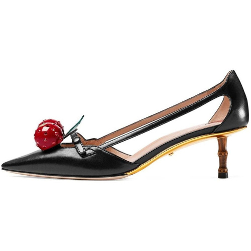 Чёрные туфли-лодочки с вишнями GUCCI Unia Cherry Bamboo Heel Pumps