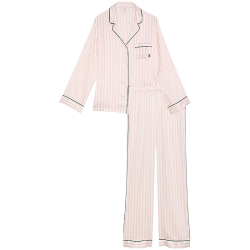 Розовая сатиновая пижама в полоску