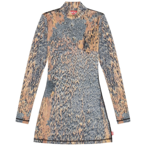 Короткое платье с принтом и прозрачными кристаллами D-Eleo