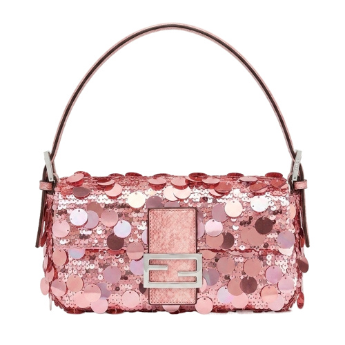 Розовая сумка-багет с пайетками