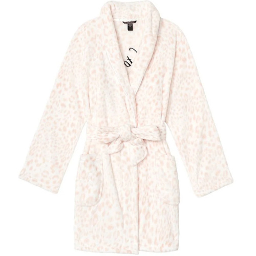 Короткий плюшевый халат 'Pink Leopard' с логотипом на спине