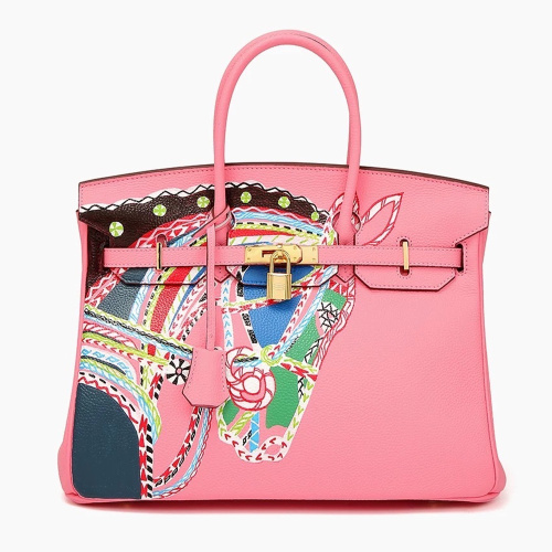 Розовая сумка Hermès Birkin с принтом лошади 35