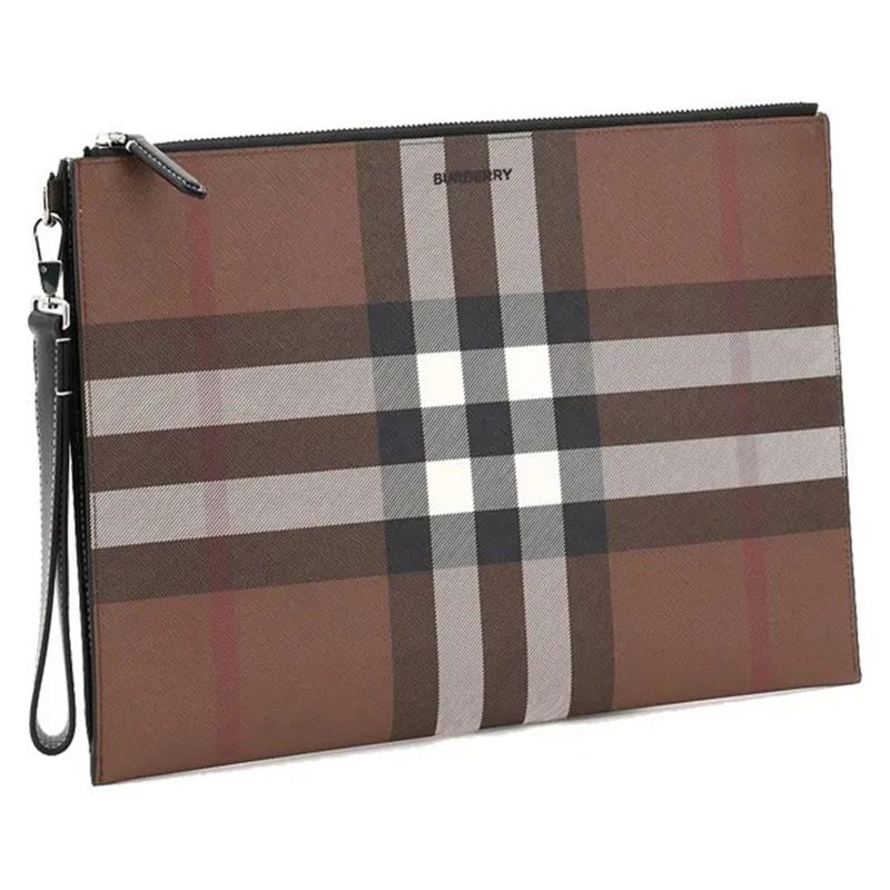 Хлопковый коричневый клатч в клетку на молнии 