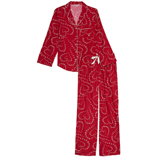 Женская фланелевая красная пижама с принтом из сердец